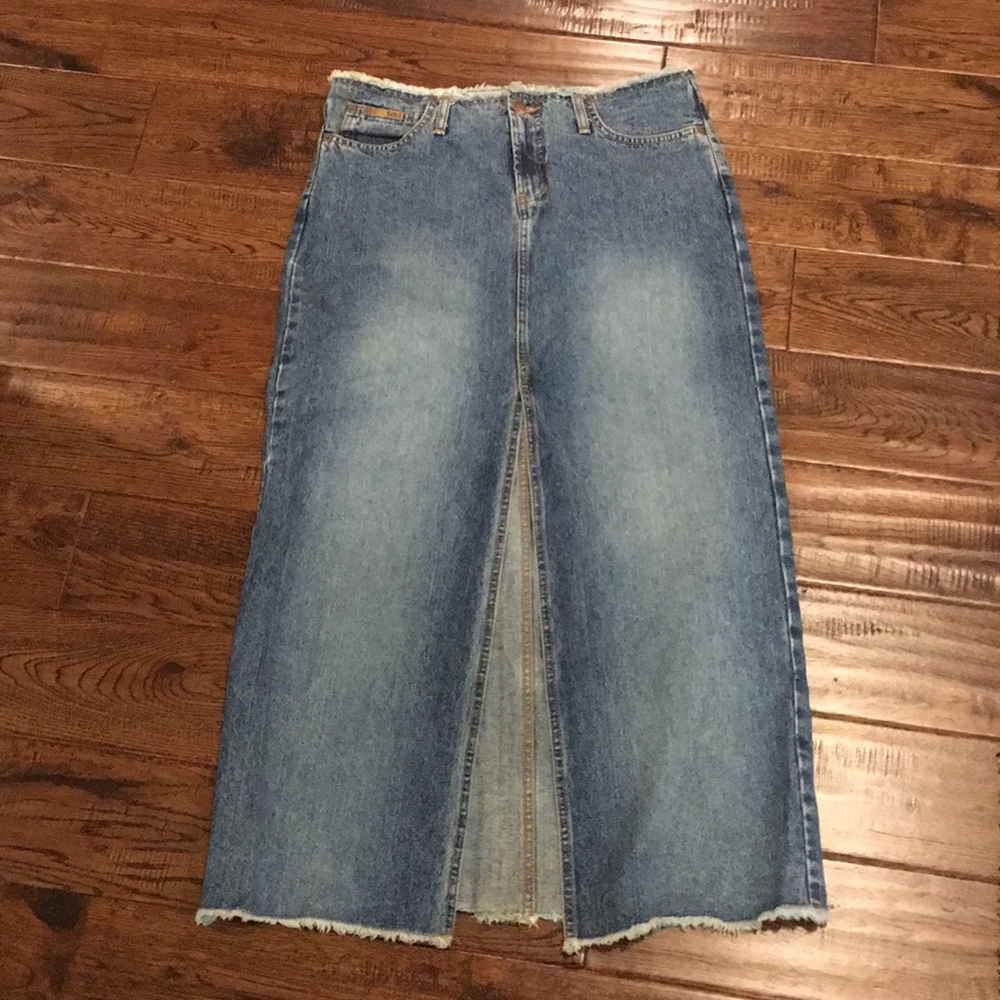 lei ladies denim long skirt with front slit